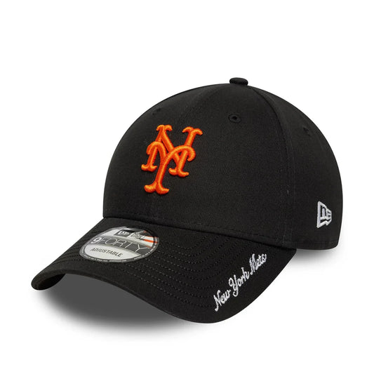 New Era Schwarze New York Mets MLB Visor Script 9FORTY Verstellbare Cap