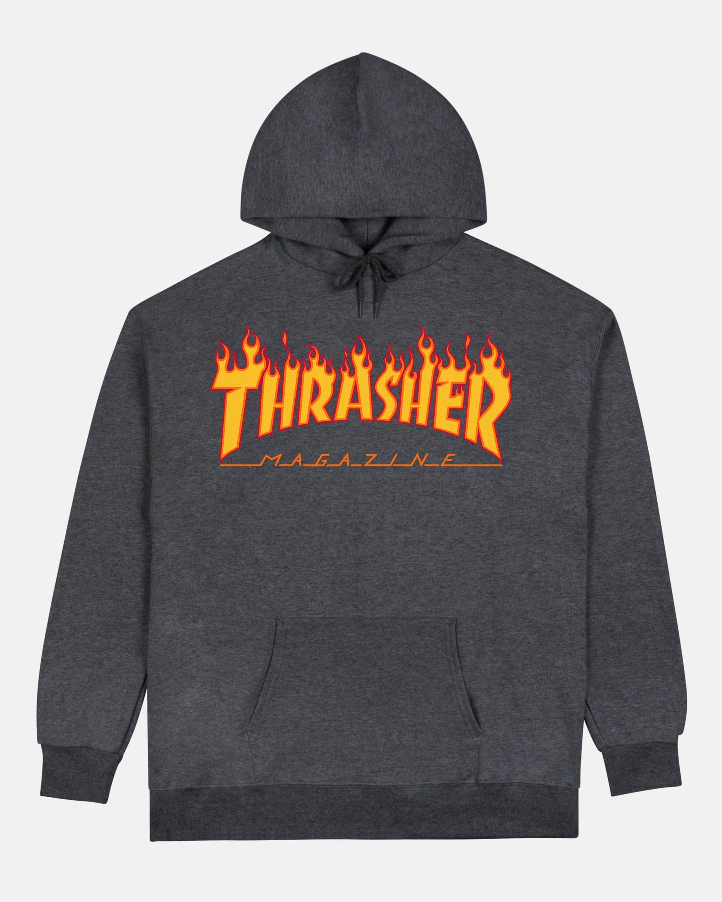 THRASHER FLAME LOGO HOODED SWEAT DARK HEATHER