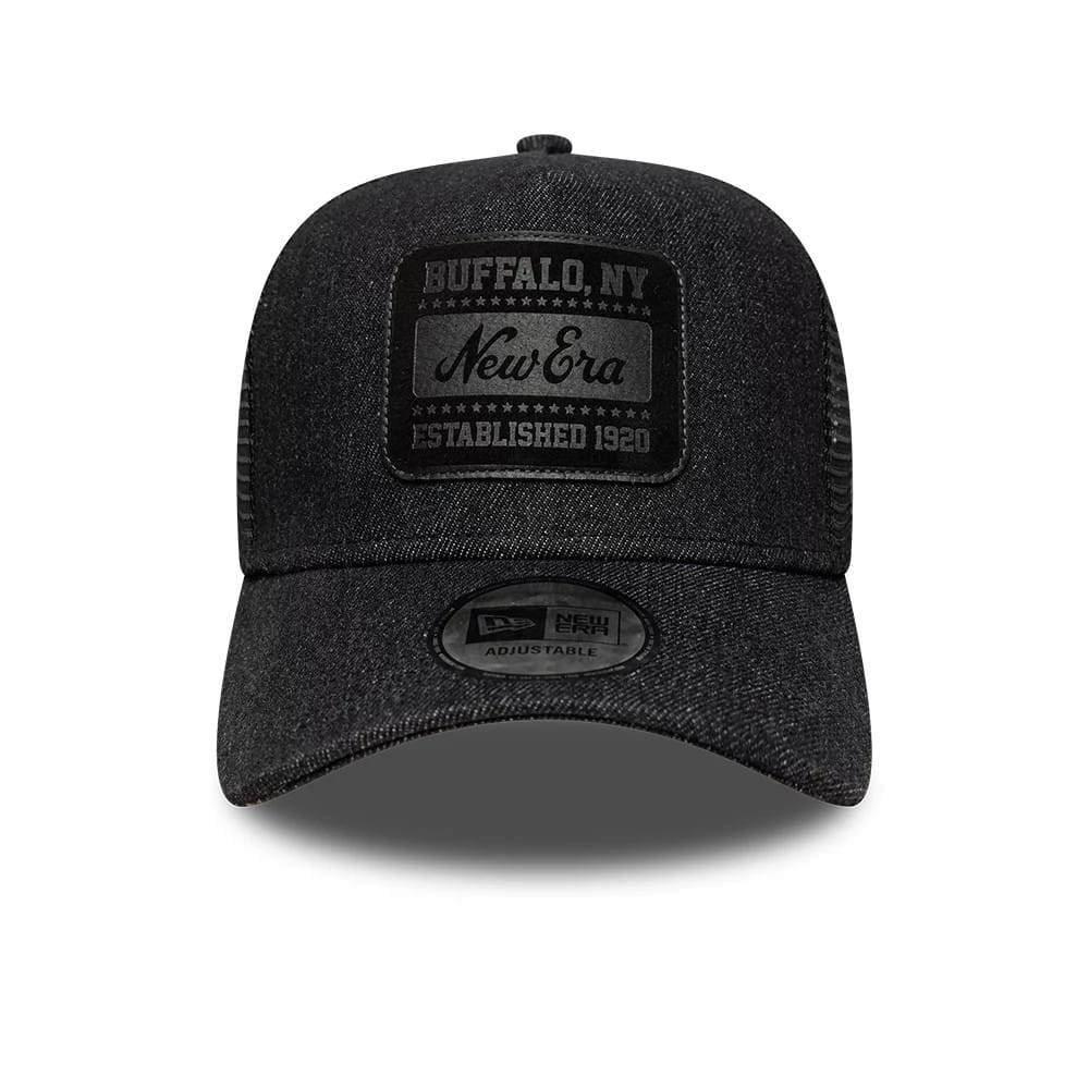 New Era Patch Denim Black 9FORTY A-Frame Trucker Adjustable Cap