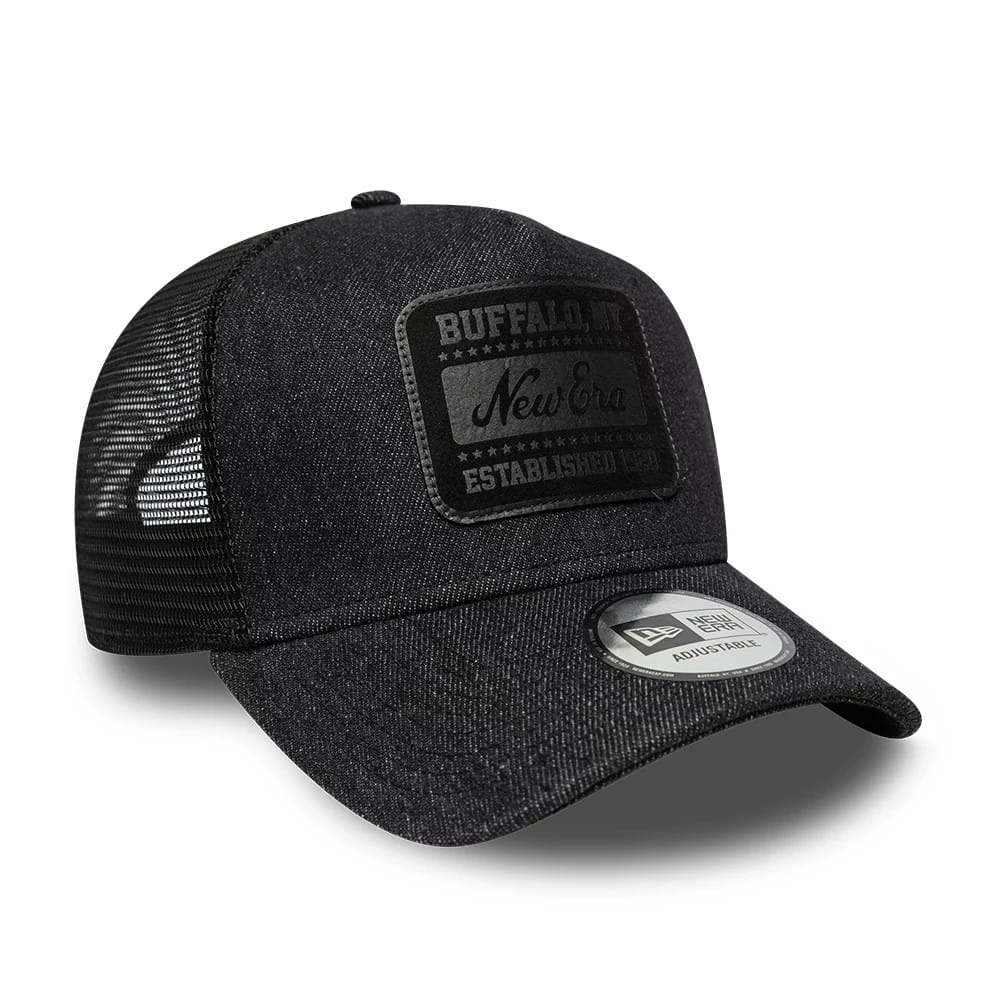 New Era Patch Denim Black 9FORTY A-Frame Trucker Adjustable Cap
