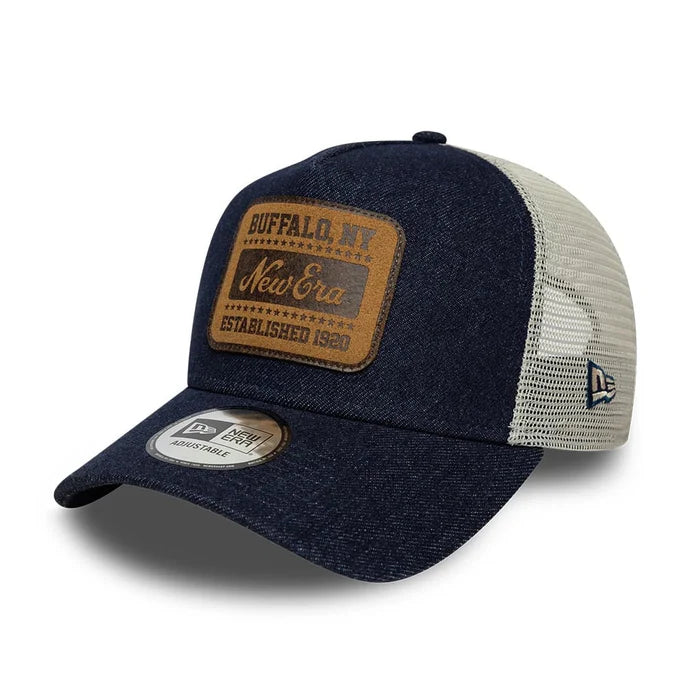 New Era Patch Denim Dark Blue 9FORTY A-Frame Trucker Adjustable Cap