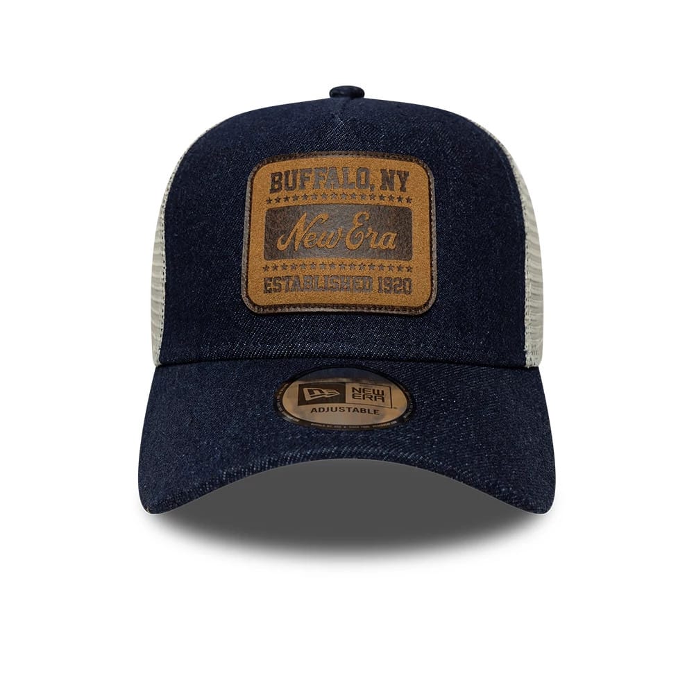 New Era Patch Denim Dark Blue 9FORTY A-Frame Trucker Adjustable Cap