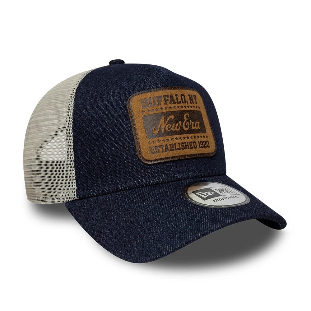 New Era Patch Denim Dark Blue 9FORTY A-Frame Trucker Adjustable Cap