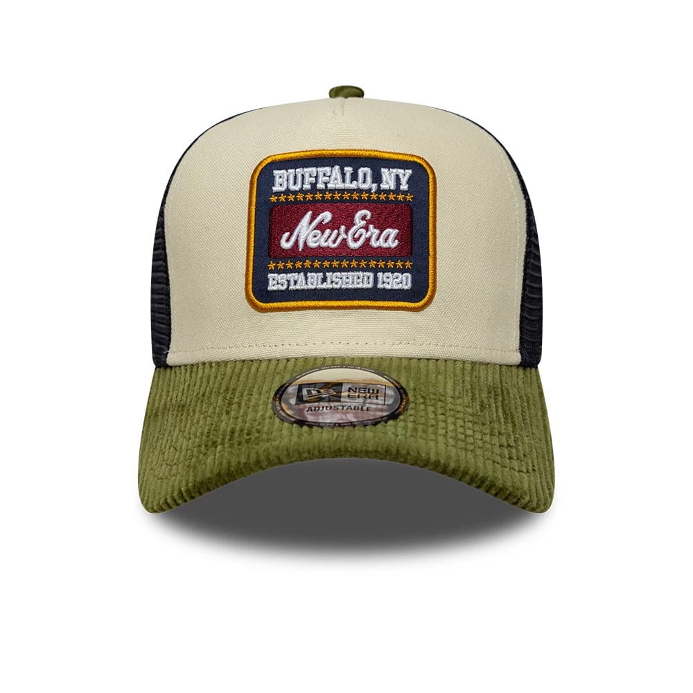 New Era Patch Cord Cream & Green 9FORTY A-Frame Trucker Adjustable Cap
