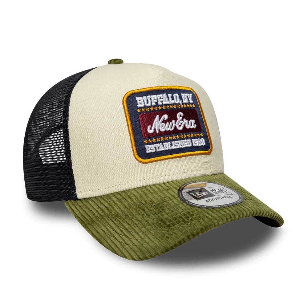 New Era Patch Cord Cream & Green 9FORTY A-Frame Trucker Adjustable Cap